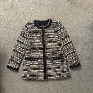 Ann Taylor Multicolor Tweed Blazer with Black Trim